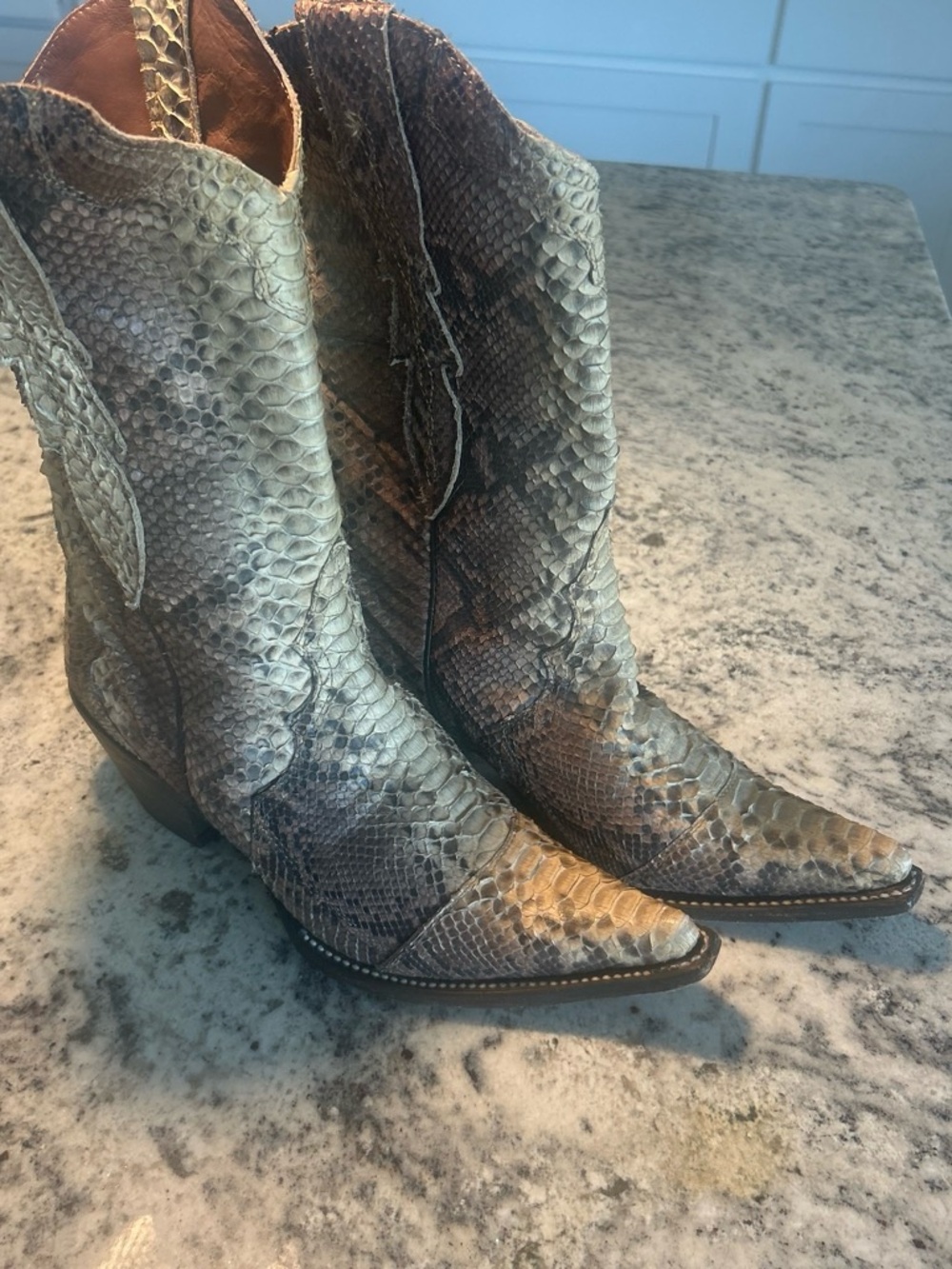 Stetson Grey-Brown Snake-hand made Pointed Toe Western Boots